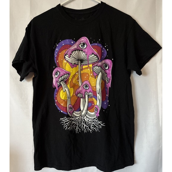 Threadless Other - Threadless Psychedelic‎ Magic Mushrooms Black Hippie Festival Graphic T Shirt M